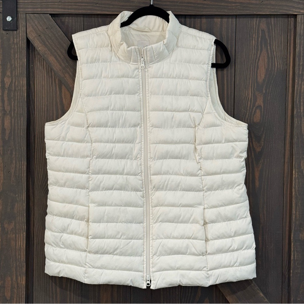 J. Jill Women's Barley‎ Ivory White Sleeveless Puffer Vest Jacket Size Large